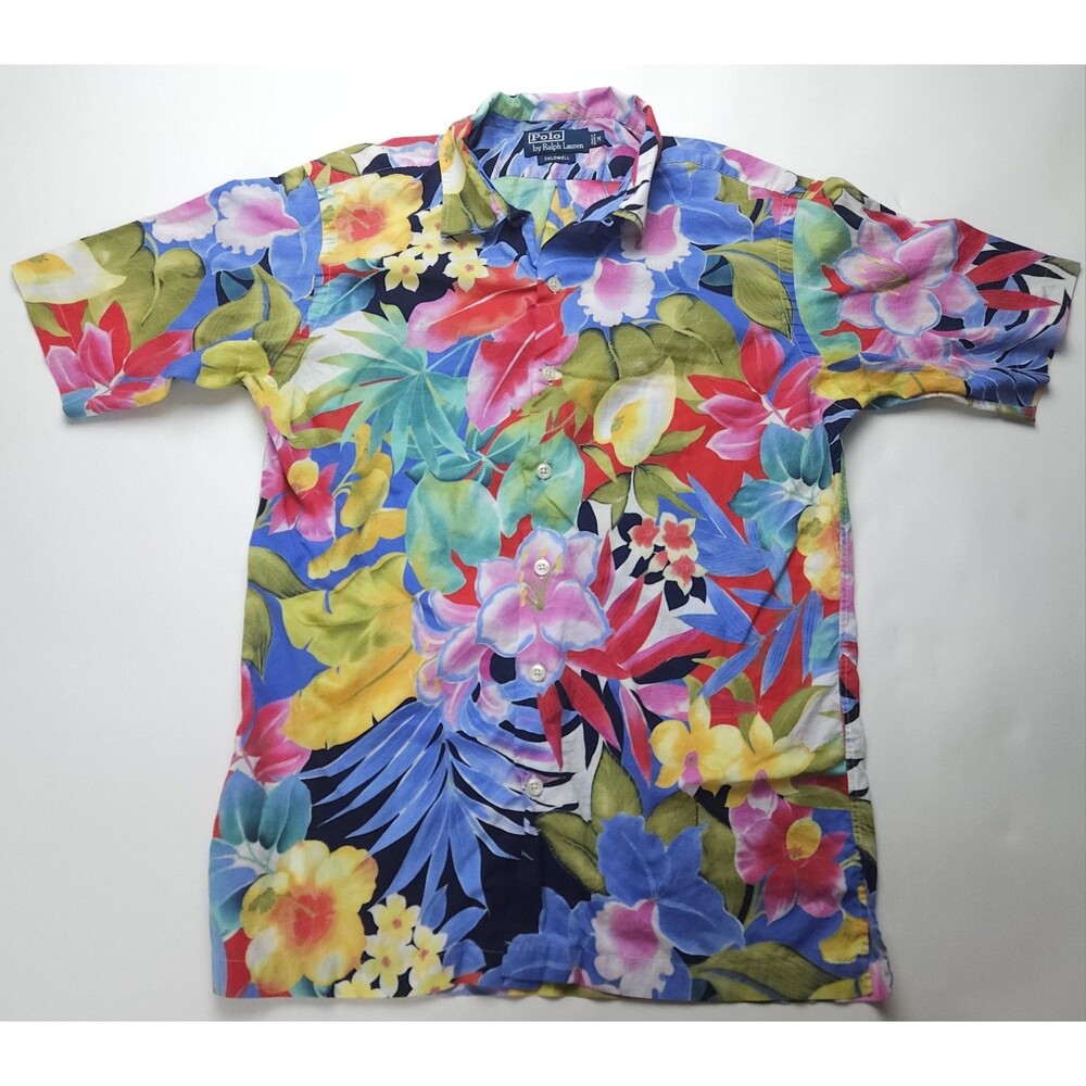VTG Medium POLO RALPH LAUREN Caldwell Men's Hawaiian Floral Shirt Cotton Loop